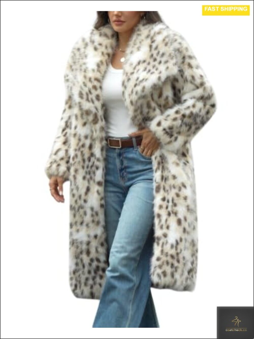 Women's Faux Fur Long Coat Leopard Print Winter Jacket
